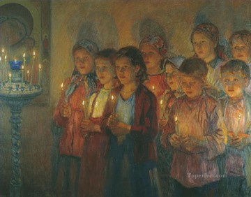 en la iglesia Nikolay Bogdanov Belsky niños impresionismo infantil Pinturas al óleo